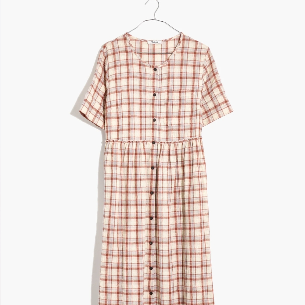 Madewell Plaid Button-Down Midi Dress Shirtdress Size M